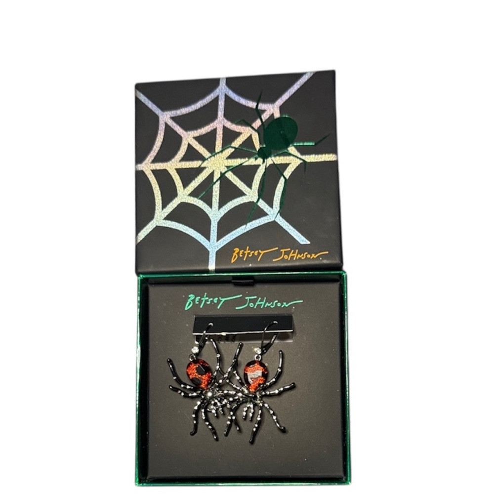Betsey Johnson black widow spider earrings Halloween spooky jewelry NEW